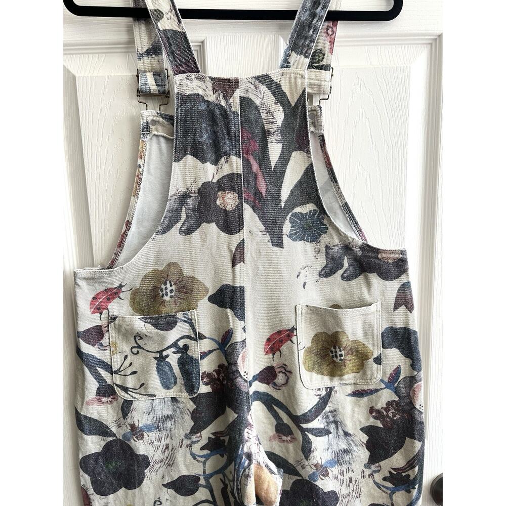 SM WARDROBE Floral Ladybug Cotton Canvas Wide Leg Gardening Overalls Jumper Sz L - Picture 10 of 16